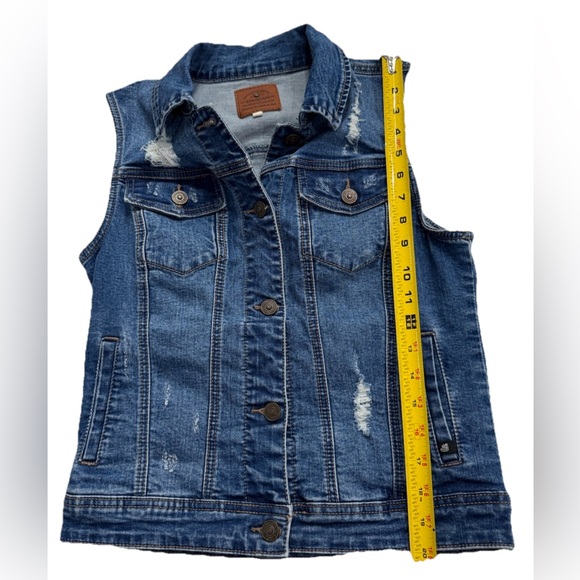 Enjean Premium Denim Vest Distressed Women’s Medium Jean Sleeveless RN149017 EUC - Picture 7 of 8